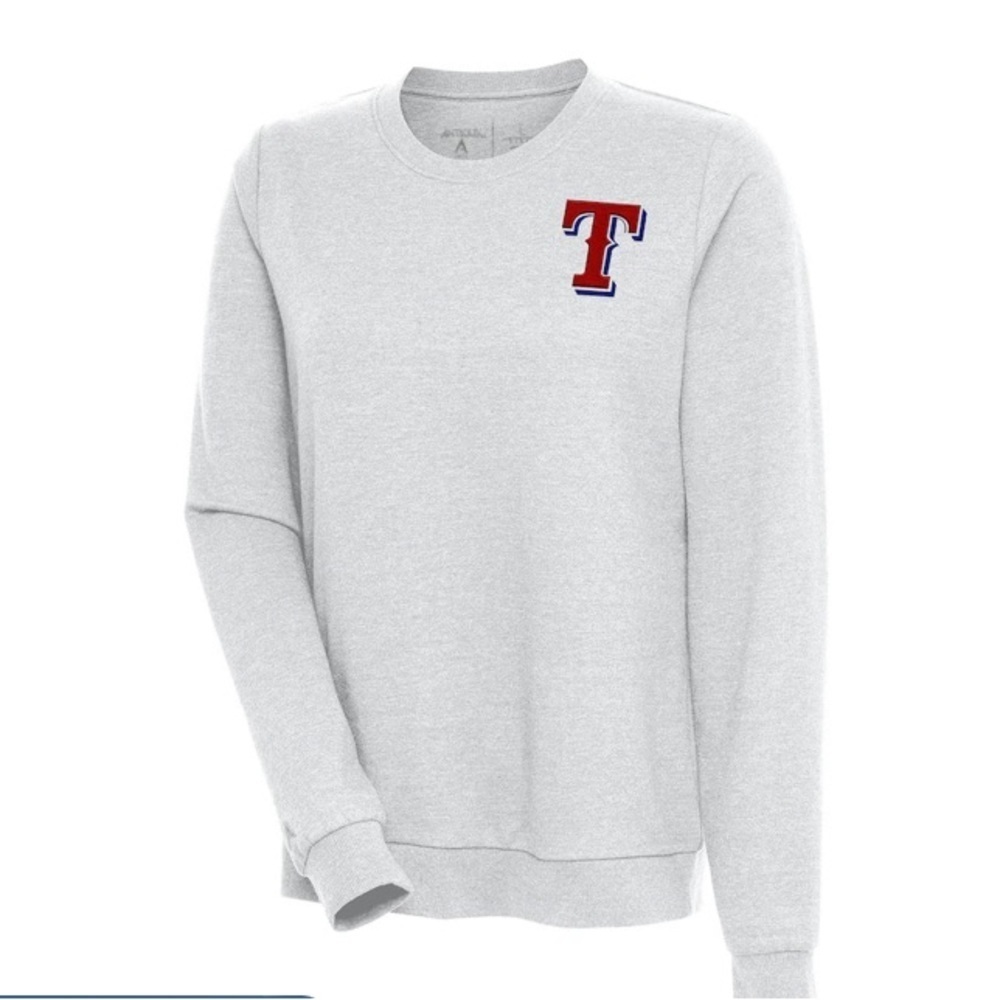 NEW -Women's Tx Rangers Antigua Heather Gray Action Crewneck Pullover Sweatshirt
